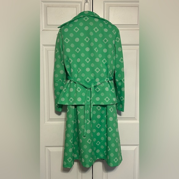 Vintage 60’s 70’s Green White Women’s 3 piece Dress Retro geometrical‎ circles - Picture 8 of 14